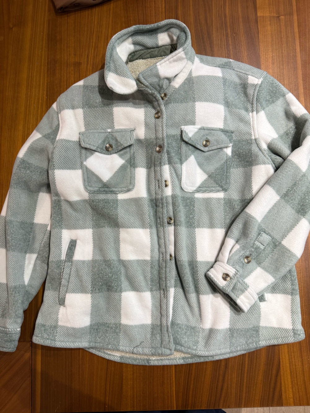 Fleece Jacket - Sage & White